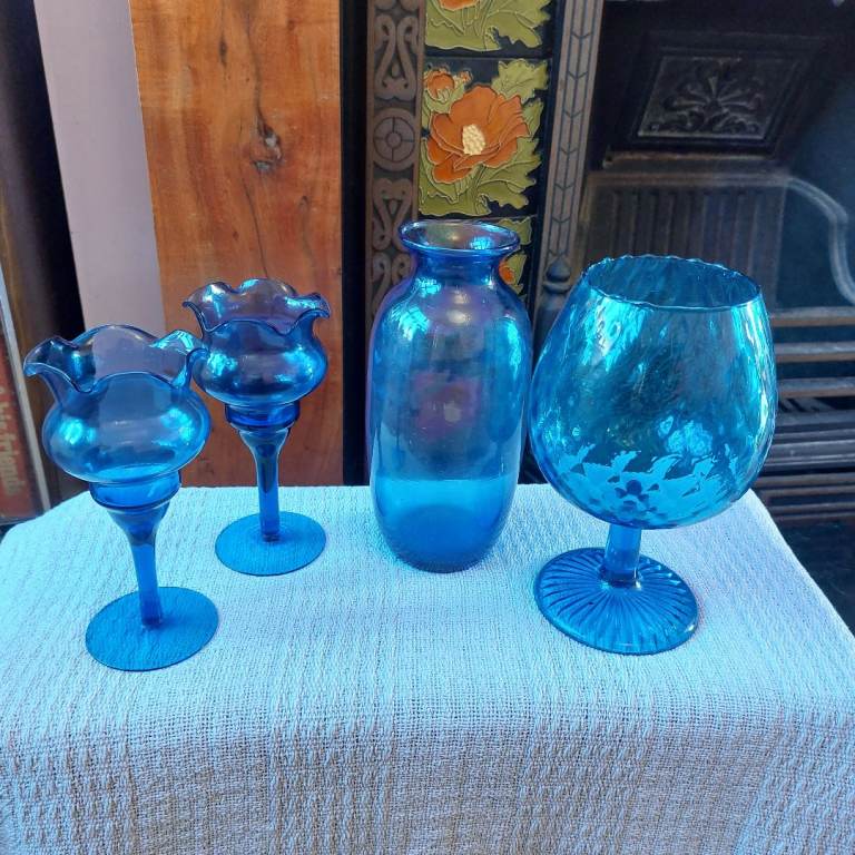 Four Cobalt Blue Glass Home Accessories 