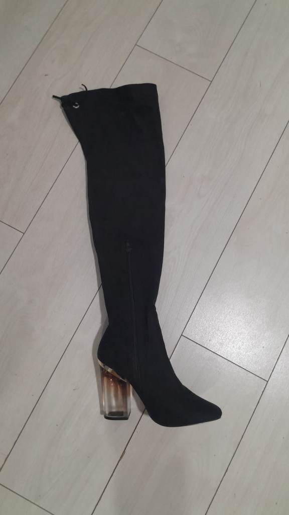 Black Over-the-Knee Boots with Clear Heel –  New - uk6