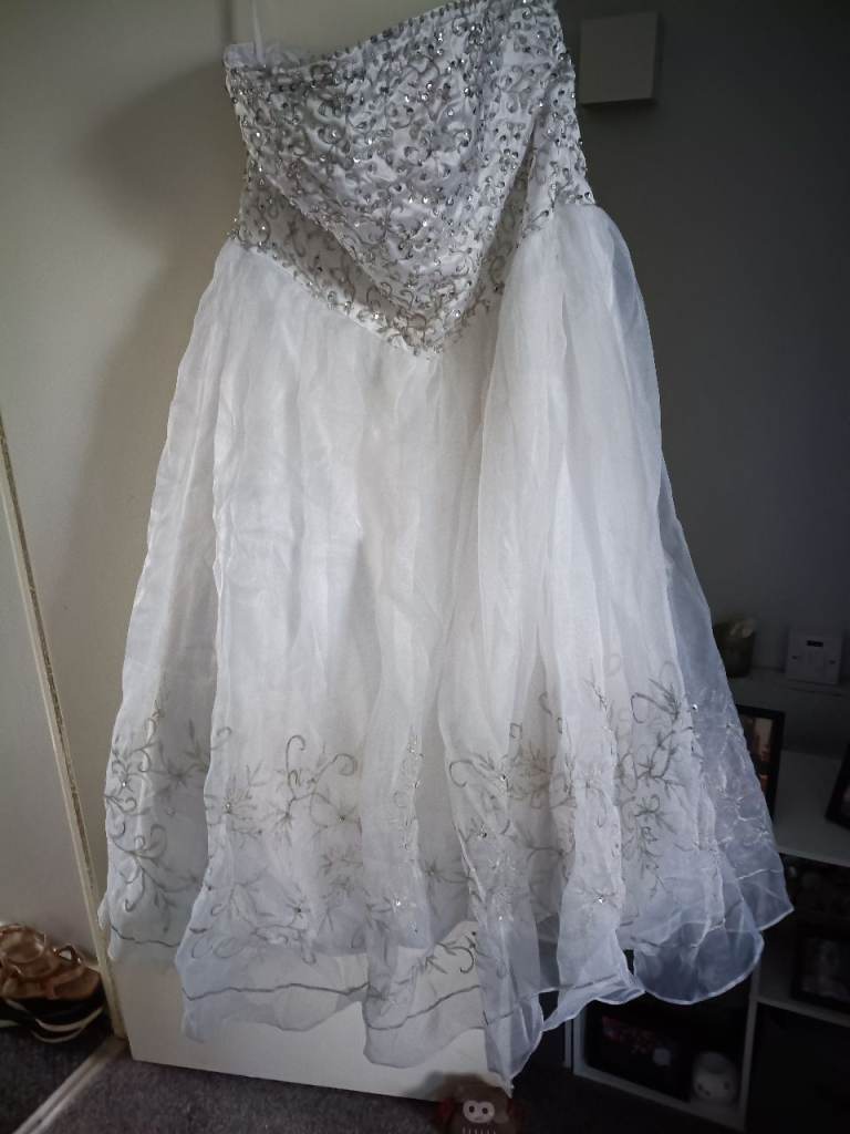 Beautiful White wedding dress with Silver Embellishments