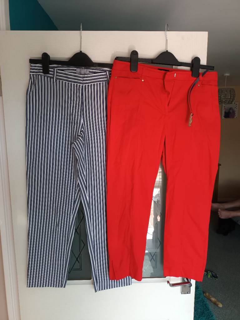 Pure Collection Striped & M&Co Red Trousers - UK 10, Good Condition