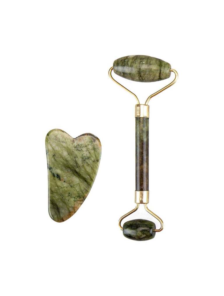 Jade Facial Roller & Massage Stone Set 