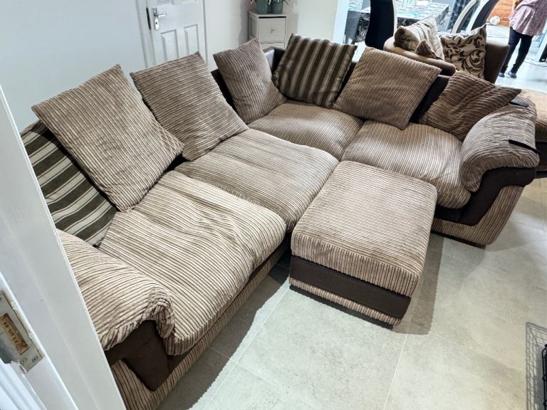 Large Corner Sofa + Matching Cuddle Chair & Footstool – Good Condition – £350 ONO