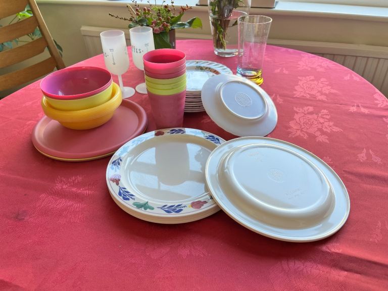 Mixed picnic or party  Dinnerwate set - Plates, Bowls, and Cups