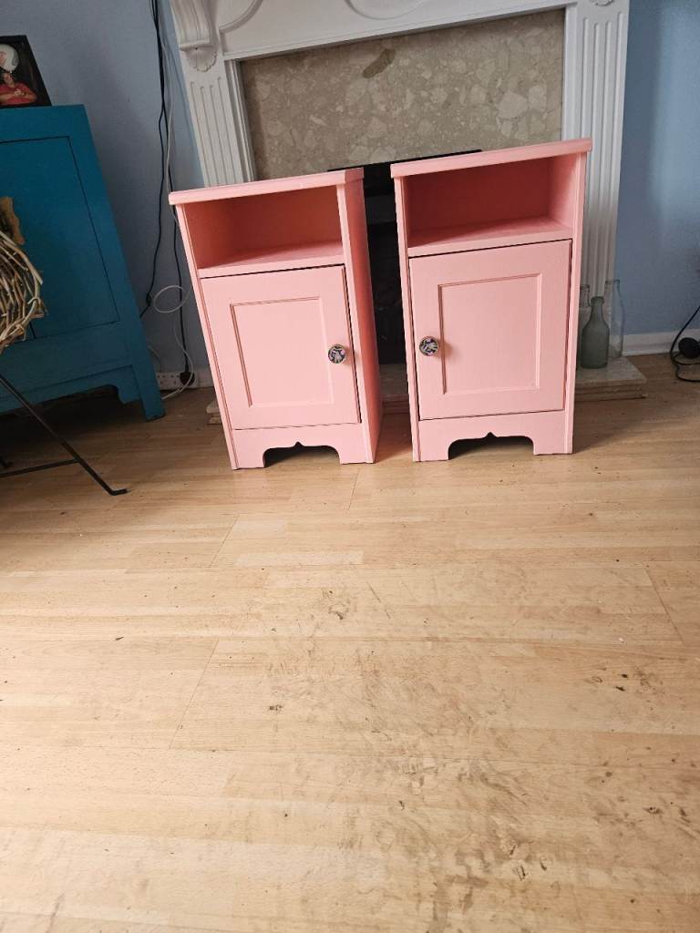 Pair of Pink Wooden Bedside Tables – Good Condition, £55.00 for Sale