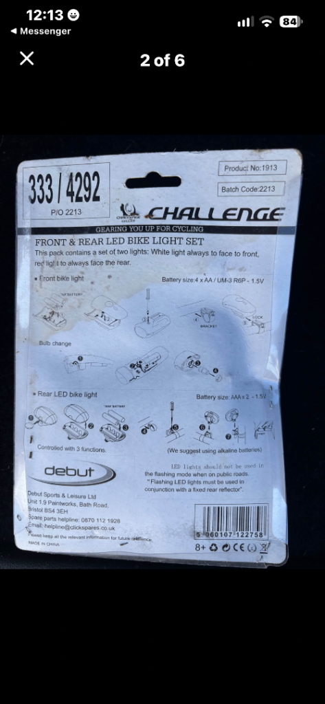 Joblot 50 packs NEW Challenge Front & Rear LED Bike Light Set | in ...