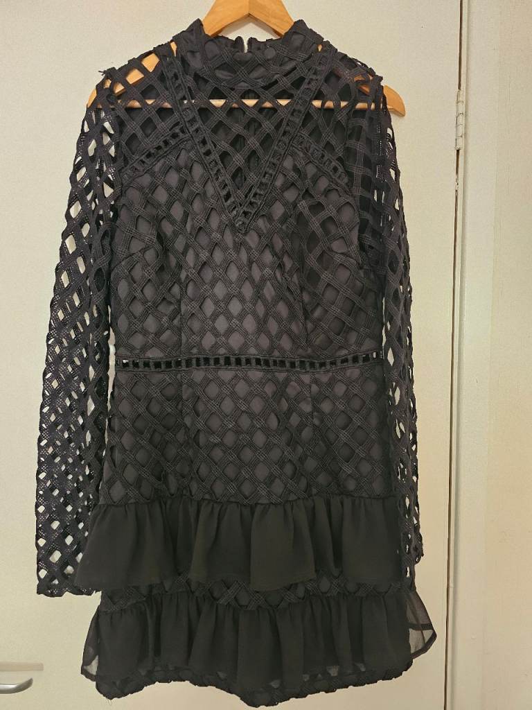 Boohoo Black Lace Cold Shoulder Dress UK 12
