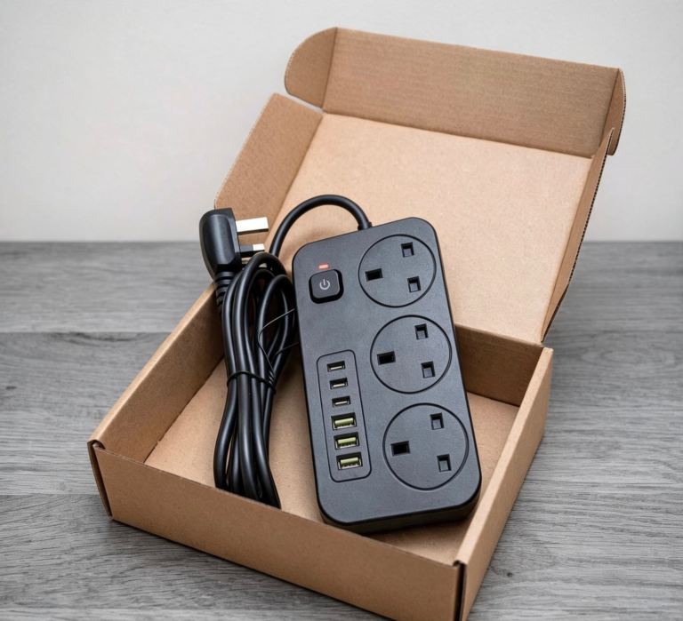 New Black Power Extension Lead with USB Ports