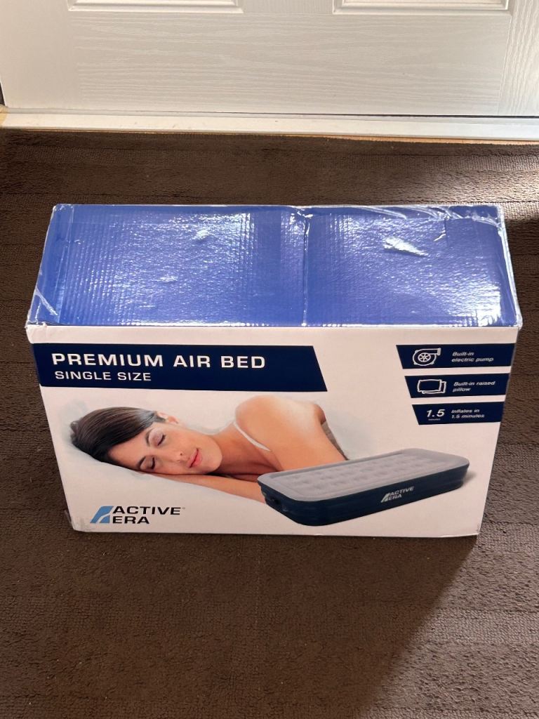 BN Sealed Active Era Premium Air Bed w Build-in Raised Pillow And Pump - Single