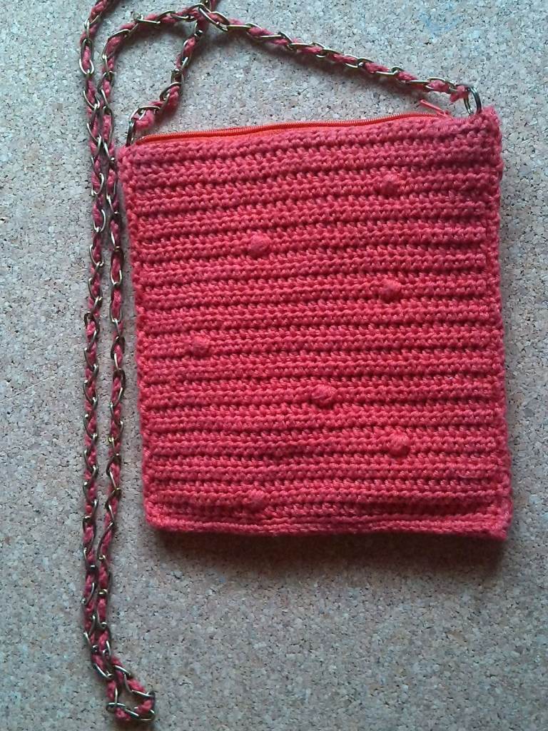 Vintage 1960's Knitted Shoulder Bag With A Brass Chain Strap