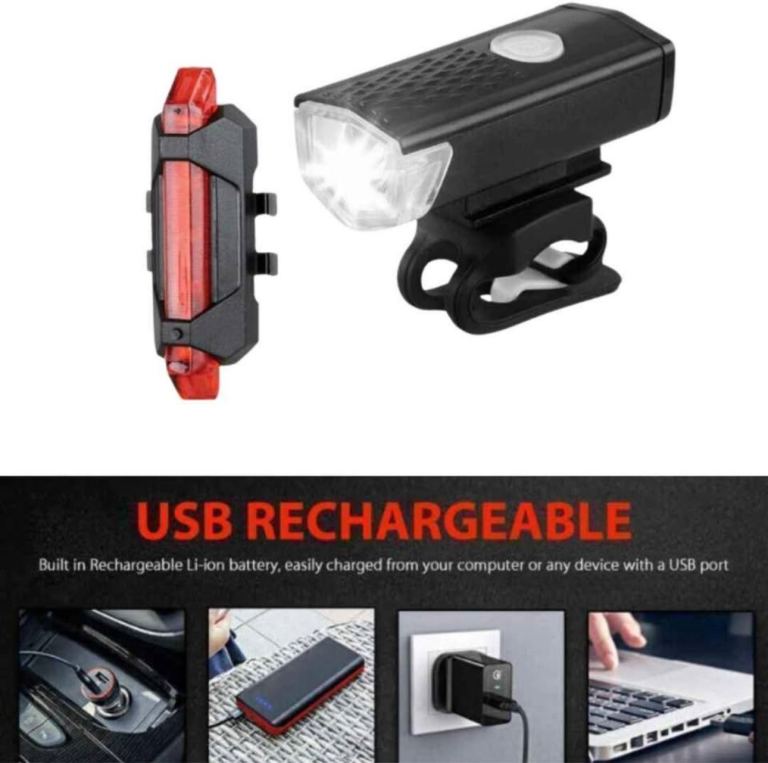 Brand New USB Rechargeable Bike Light Set – Front & Rear Lights, NEW