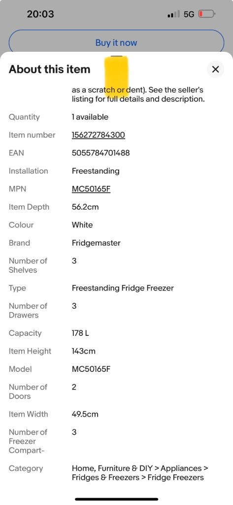 Fridgemaster MC50165F 178L Freestanding Fridge Freezer - White