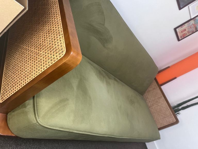Pienza Cane Sofa Bed, Moss Green Velvet with Walnut Frame