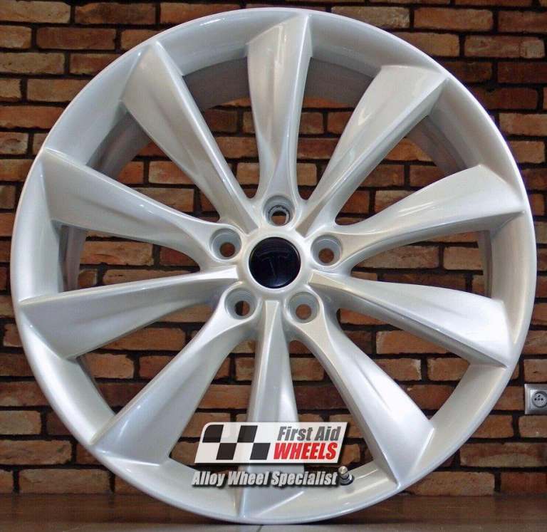 R577PW Swap TESLA MODEL S 4x 21'' GENUINE TURBINE PEARL WHITE ALLOY WHEELS