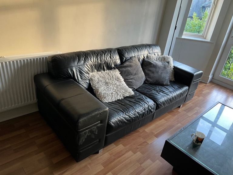 3 and 2 Seater Black Faux Leather Sofas