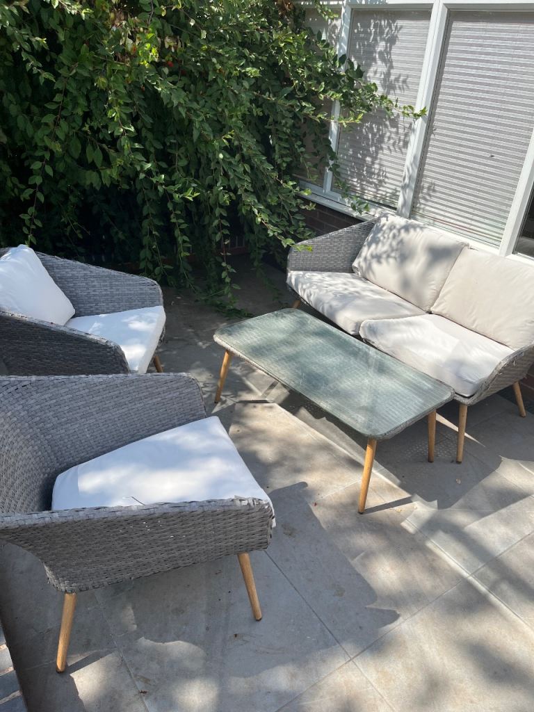 Grey Rattan Garden Furniture Set with Glass Top Table