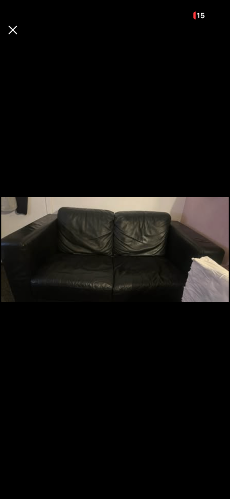 Free Black Leather Two-Seater Sofa – Good Condition