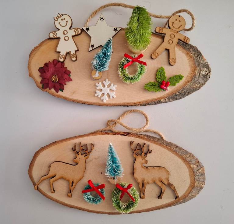 Handmade Wooden Christmas Decorations - Gingerbread & Reindeer