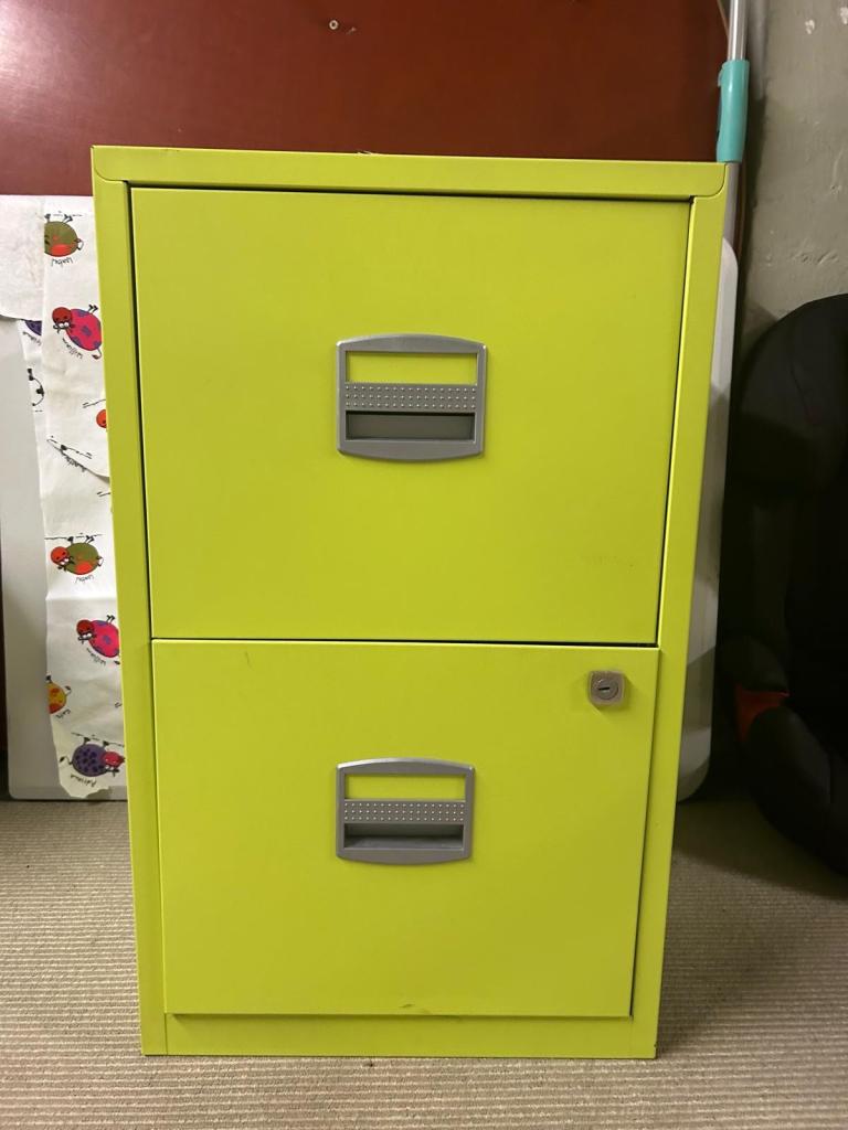 Green two drawer filing cabinet