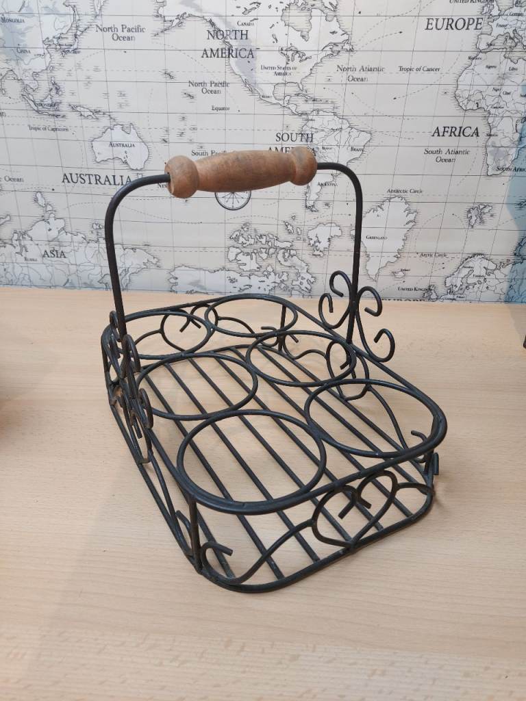 Vintage ornate French metal caddy with wooden handle