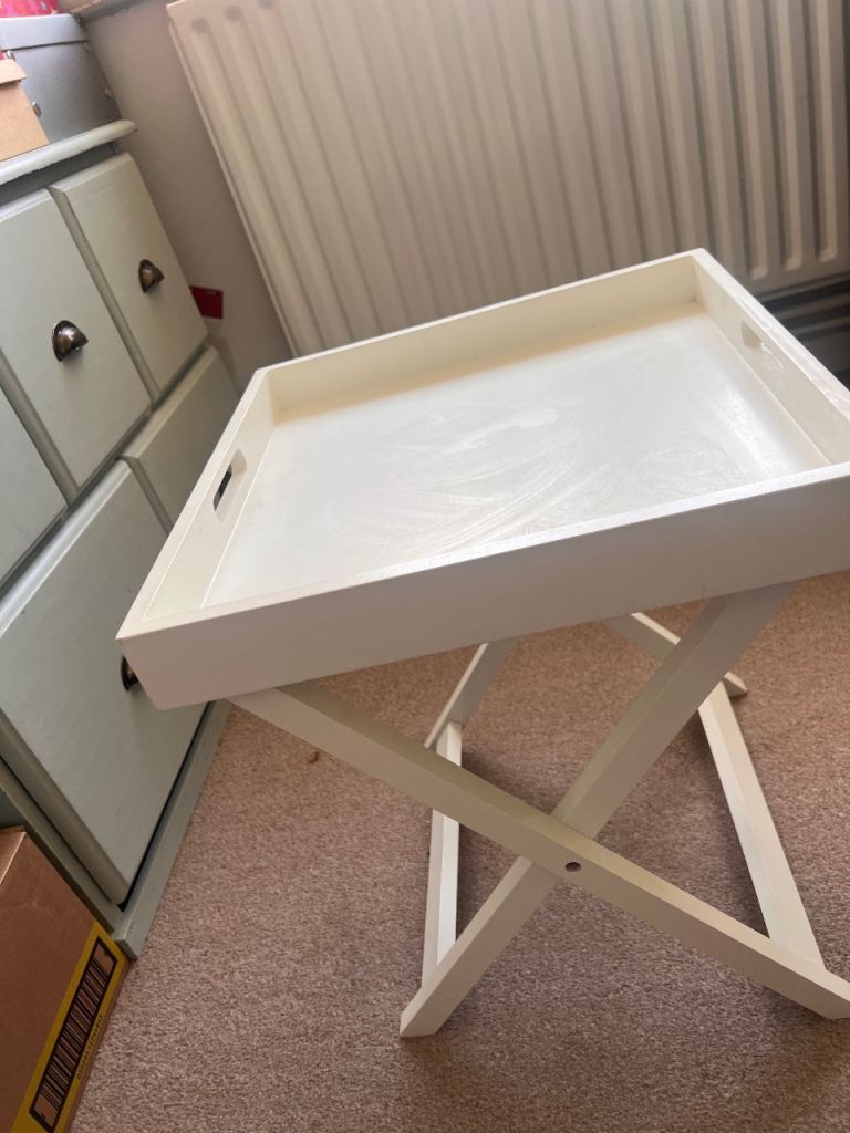 Cream Wooden Folding Tray Table – Good Condition