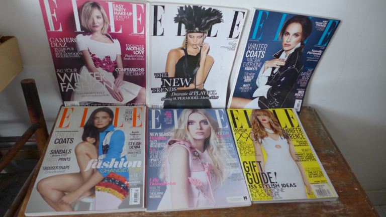COLLECTABLE FASHION MAGAZINES: ELLE. 6 BACK ISSUES, BACK NUMBERS: 5 UK, 1 USA. IN GOOD CONDITION. 