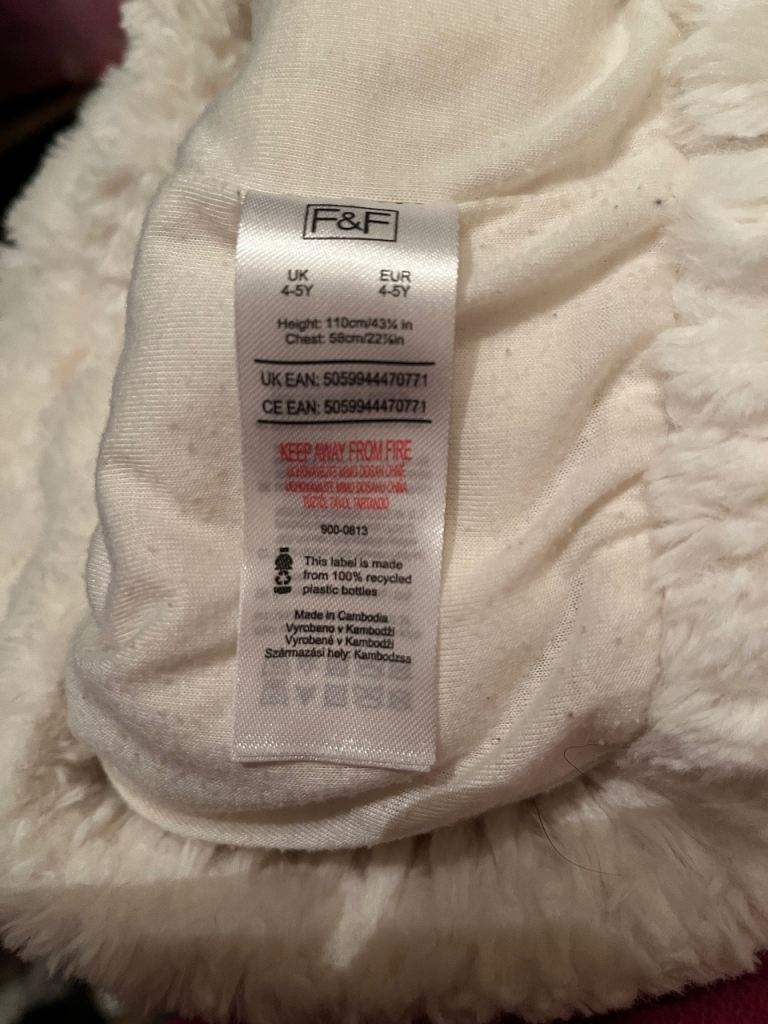 F&F Girls Faux Fur Hoody (4-5yrs)