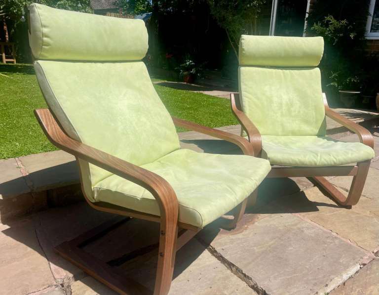 2 x 1999 VINTAGE IKEA "POANG"  CHAIRS -VGC Colour Lime Green