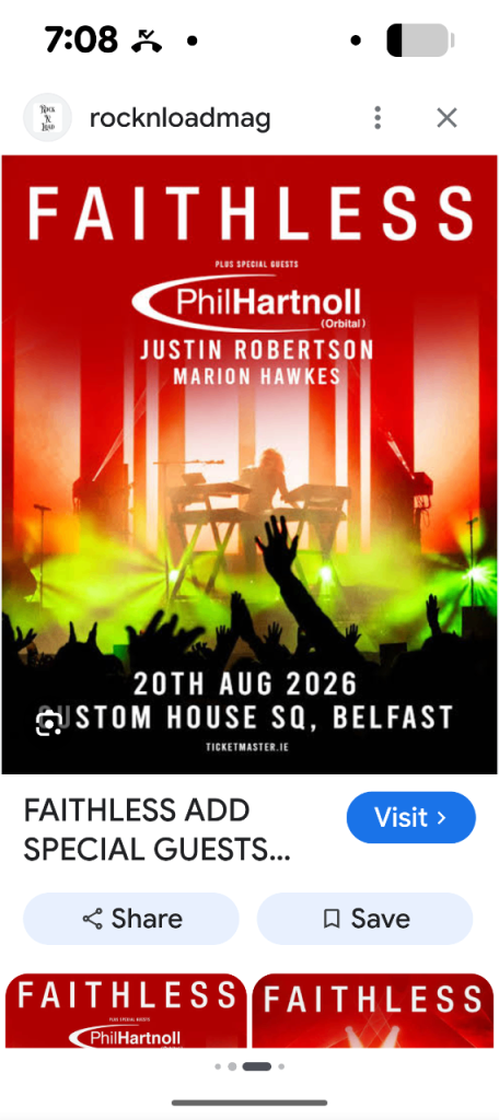 2 VIP Faithless Concert Tickets - Belfast 20th Aug 2026