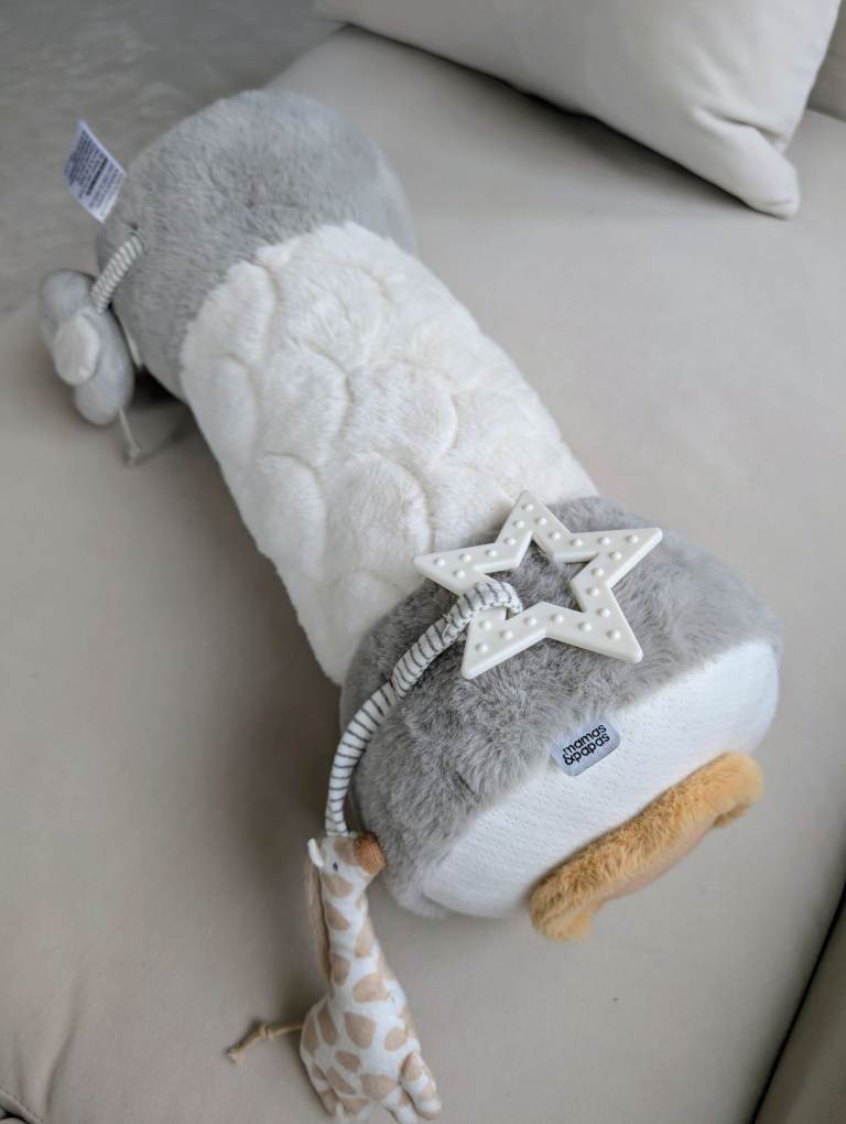 Mamas & Papas Tummy Time Roll, Interactive Soft Baby Pillow with Integrated Rattle