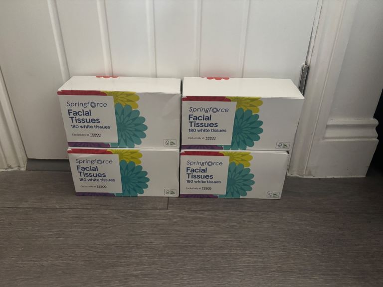 SpringForce Facial Tissues 160 White Tissues - 4 Boxes NEW