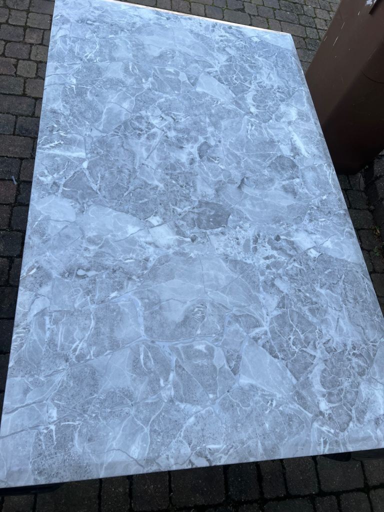 Marble and chrome dining table and 6 chairs 