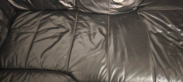 Real Leather Corner Sofa, 2 Seater + 1 Seater Black Leather Sofa