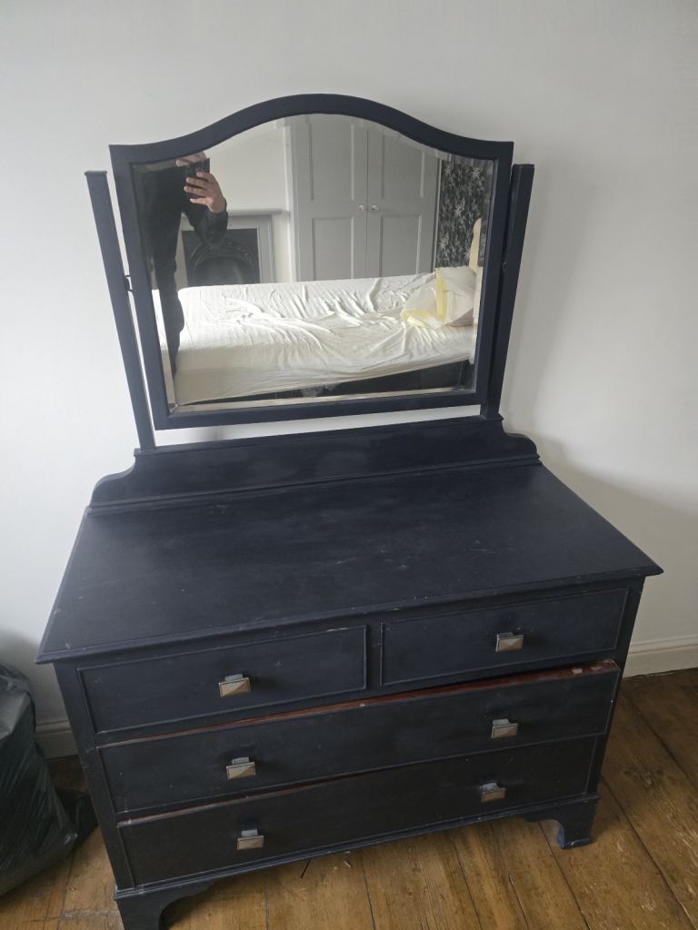 Wooden Chest of Drawers with Mirror – Dark Wood