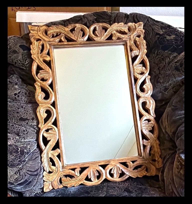 Carved Brown Wood Framed Rectangular Wall Mirror Vertical Horizontal ...