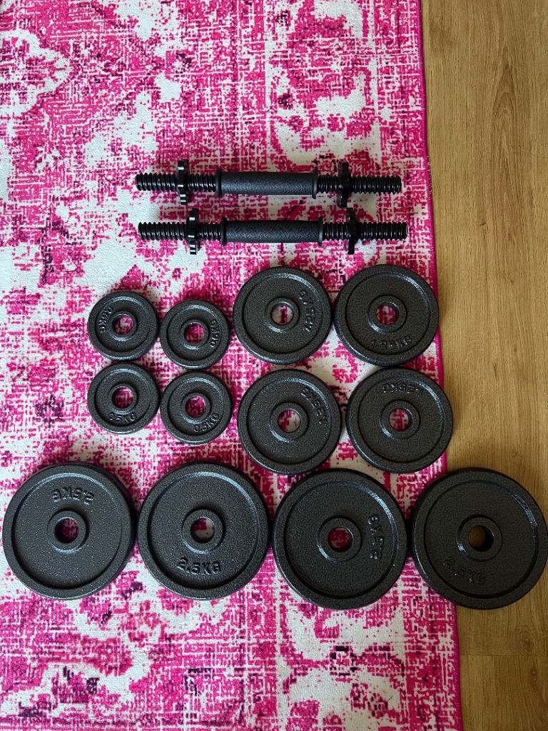 Like New! 20kg Adjustable Cast Iron Dumbbell Set with Spinlock