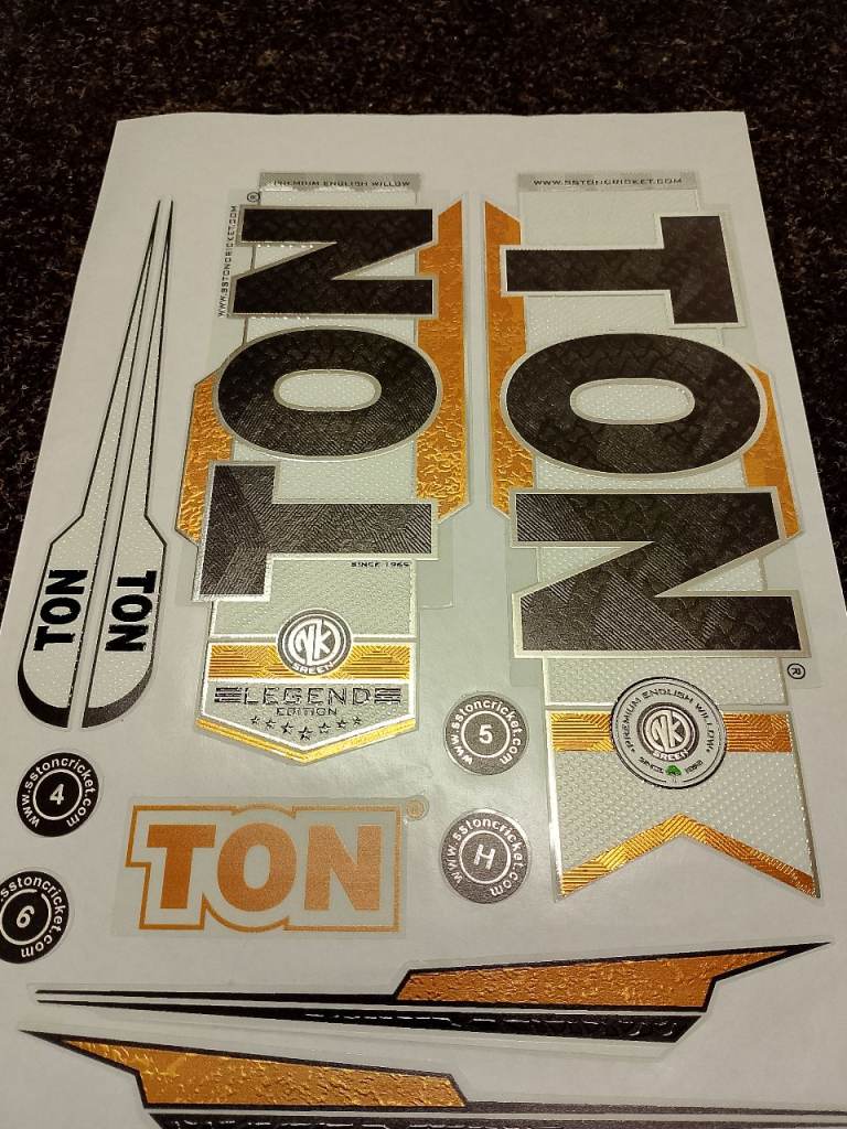 New TON Legend Edition Cricket Bat Stickers - GOLD & Black
