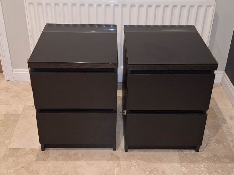 image for Set of 2 Ikea Malm Bedside Tables Black Brown