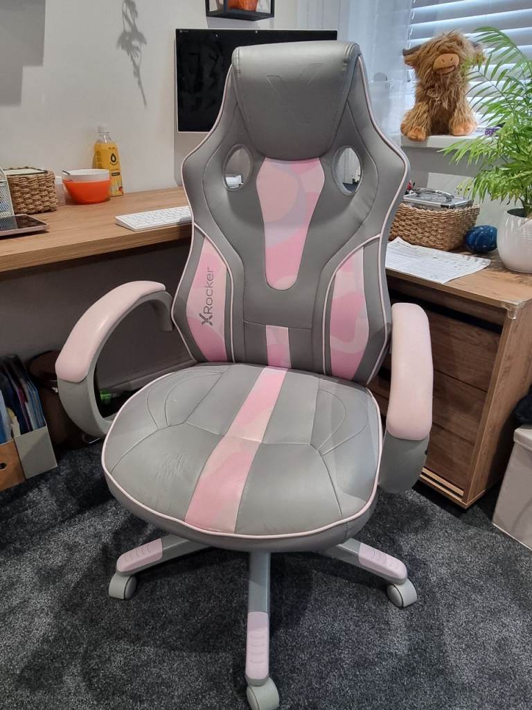 XRocker Pink & Grey Gaming / Desk Chair – Good Condition