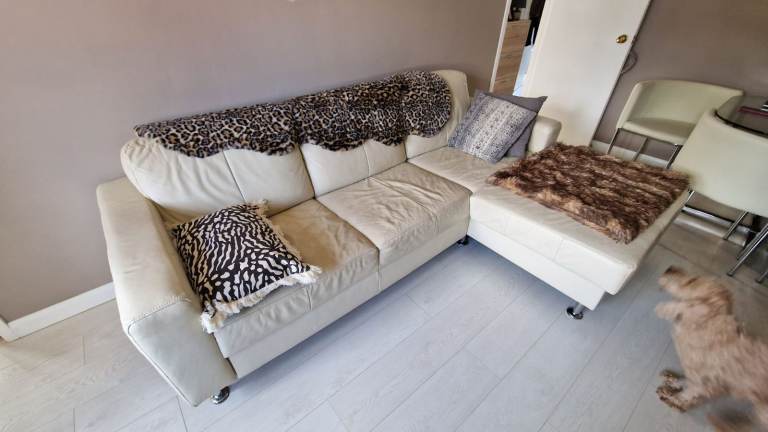 Sofa Bed - Cream Leather - Italian Made