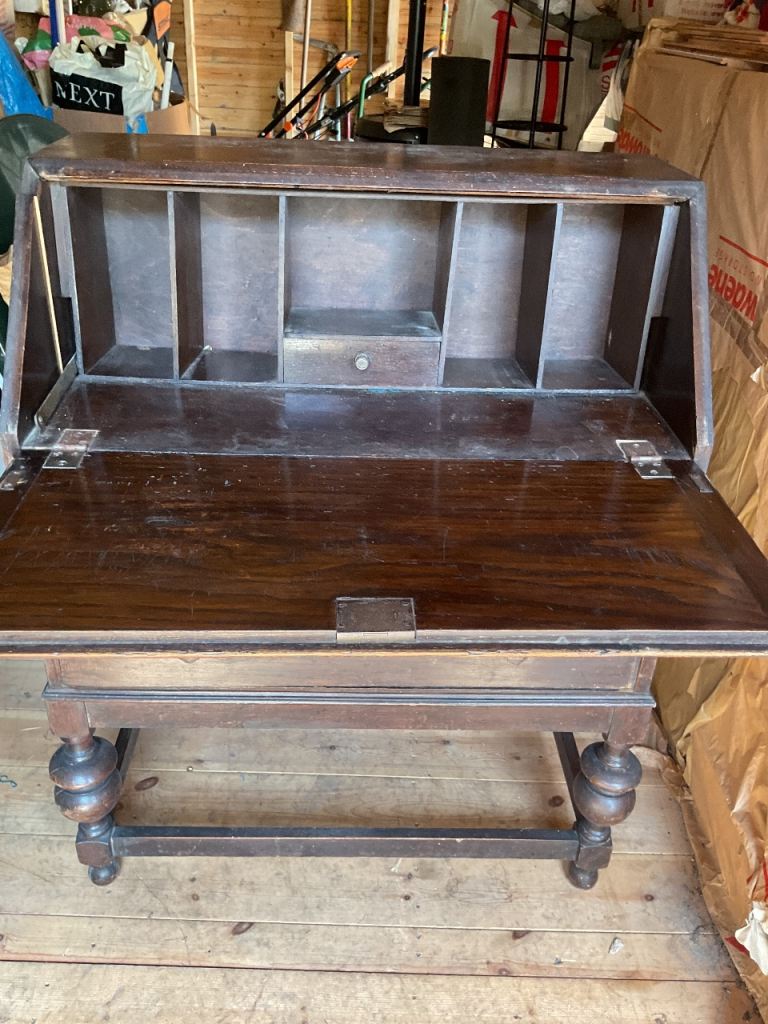 Vintage Wooden Bureau Desk with Drawers – Fair Condition