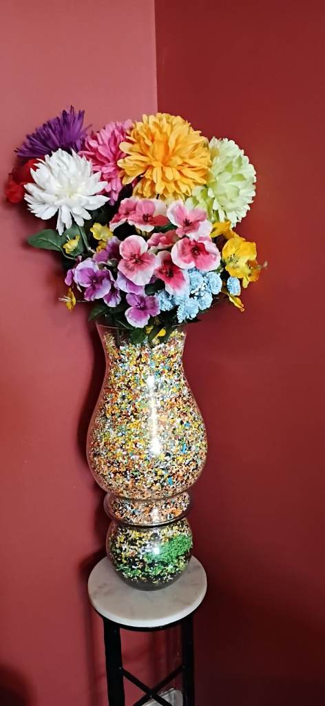 Tall Vase of Artificial Flowers