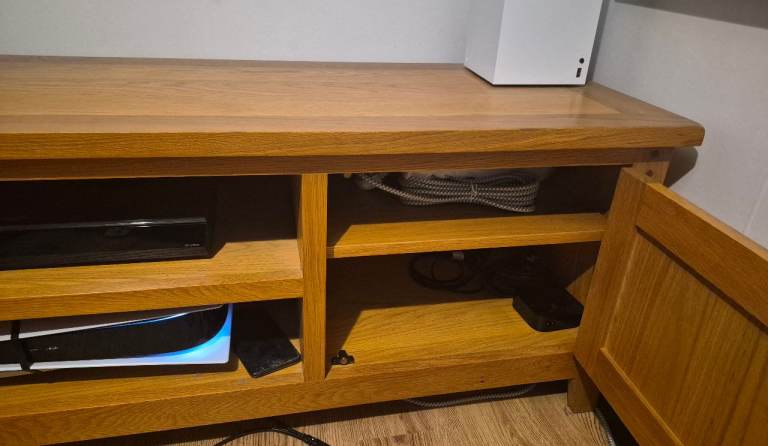 Solid Wood TV Unit with Storage – Good Condition