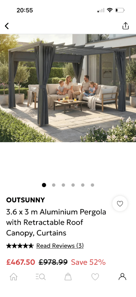 OUTSUNNY 3.6x3m Aluminium Pergola with Retractable Roof and Curtains
