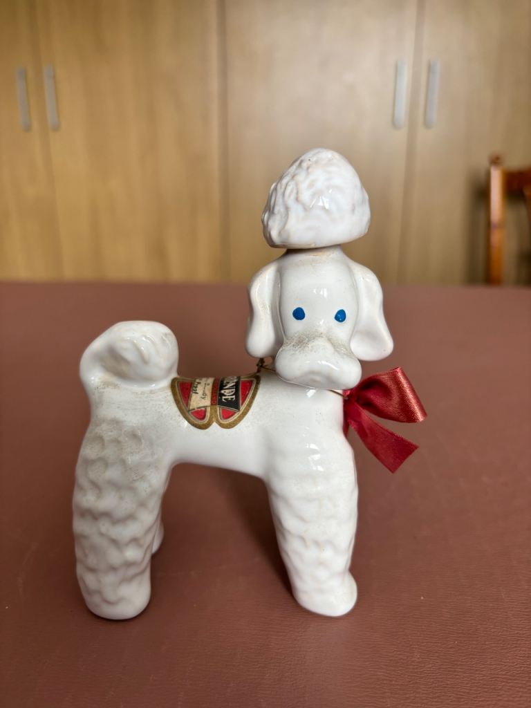 Vintage Ceramic Poodle Ornament - White with Red Bow