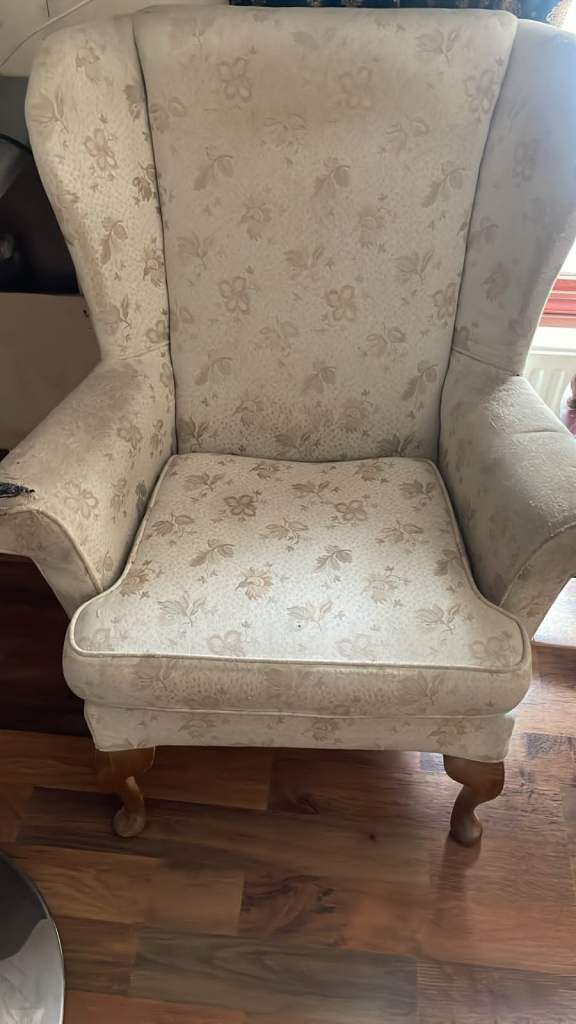 FREE Wingback Armchair - Beige Floral Pattern, Good Condition