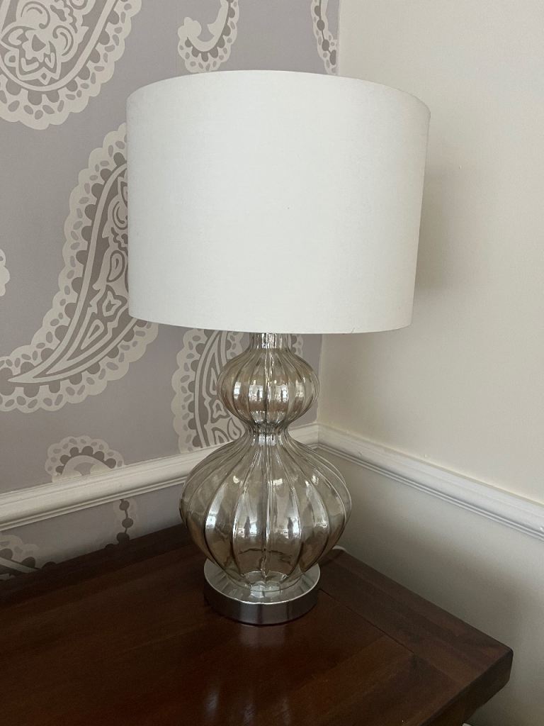 Stylish Silver Fluted Glass Table Lamp with White Shade