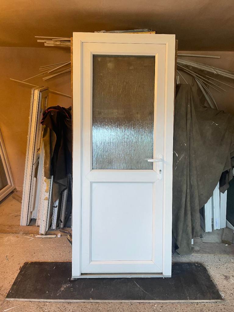 UPVC DOOR 201 x 83 cm - BEAUTIFUL UPVC DOUBLE GLAZED DOOR - OBSCURE GLASS (REF: DX204)