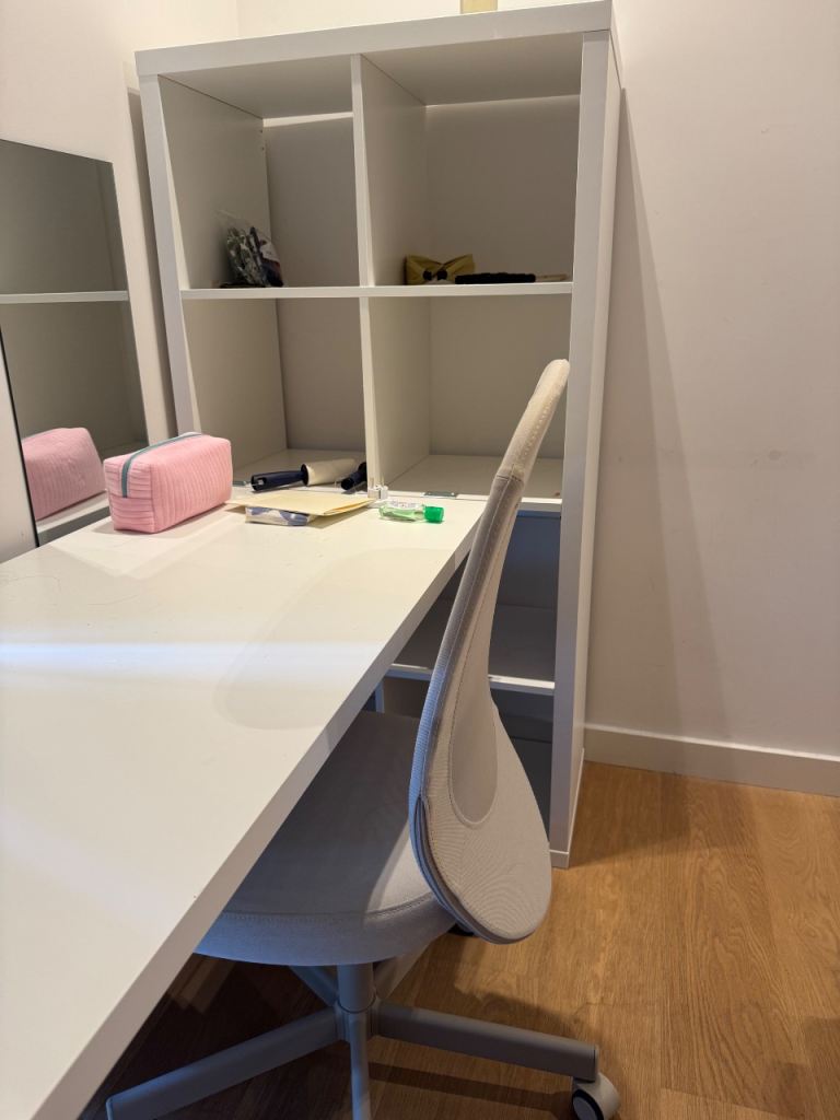 FREE White Desk with Shelving Unit and Office Chair – Good Condition