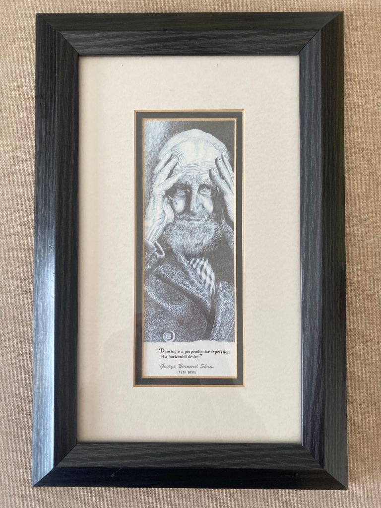 George Bernard Shaw print picture with dancing quote in black frame VGC