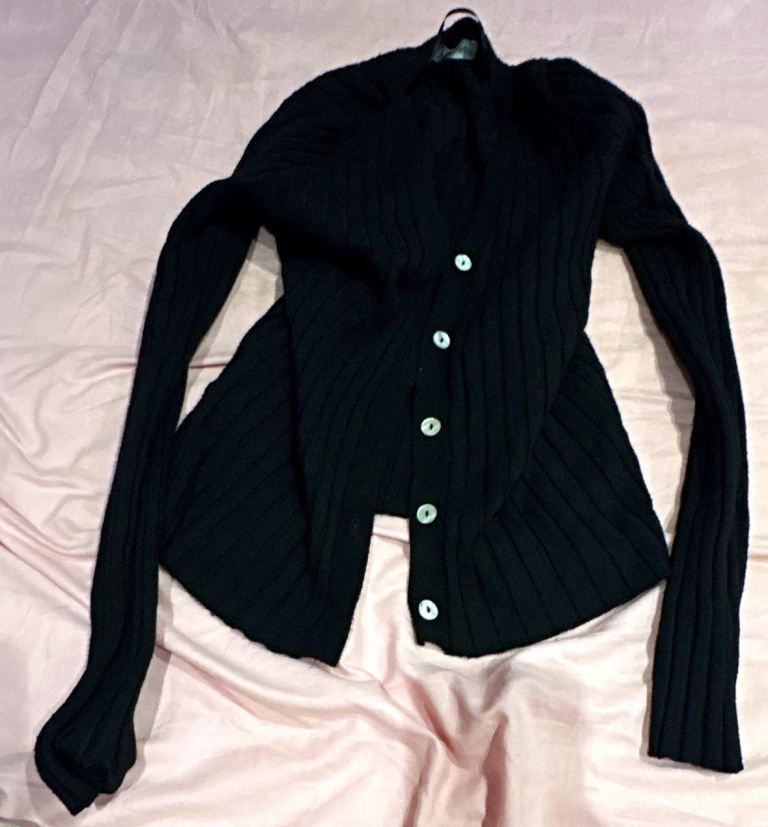 Women’s Black Ribbed Knit Button-Up Cardigan Size S